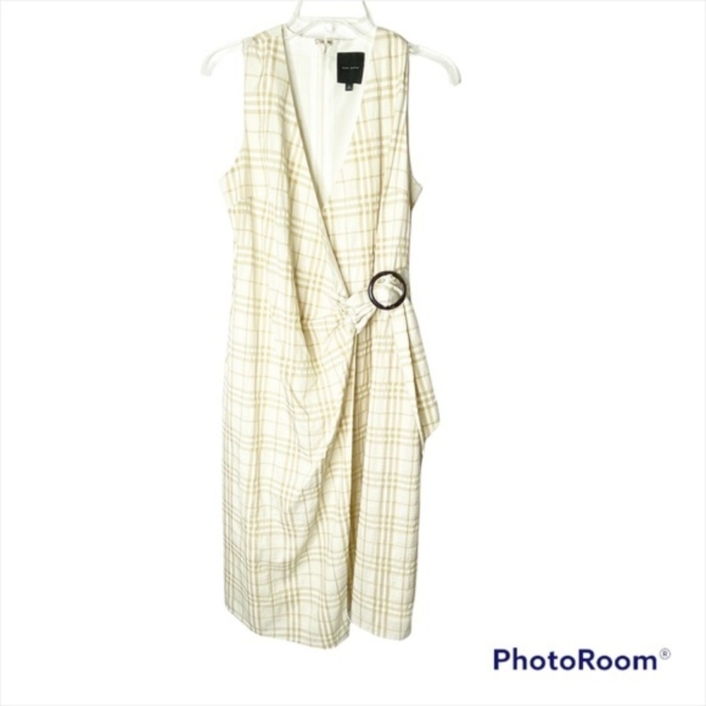 Alex Marie Tan Plaid Wrap MIDI Dress Size 6